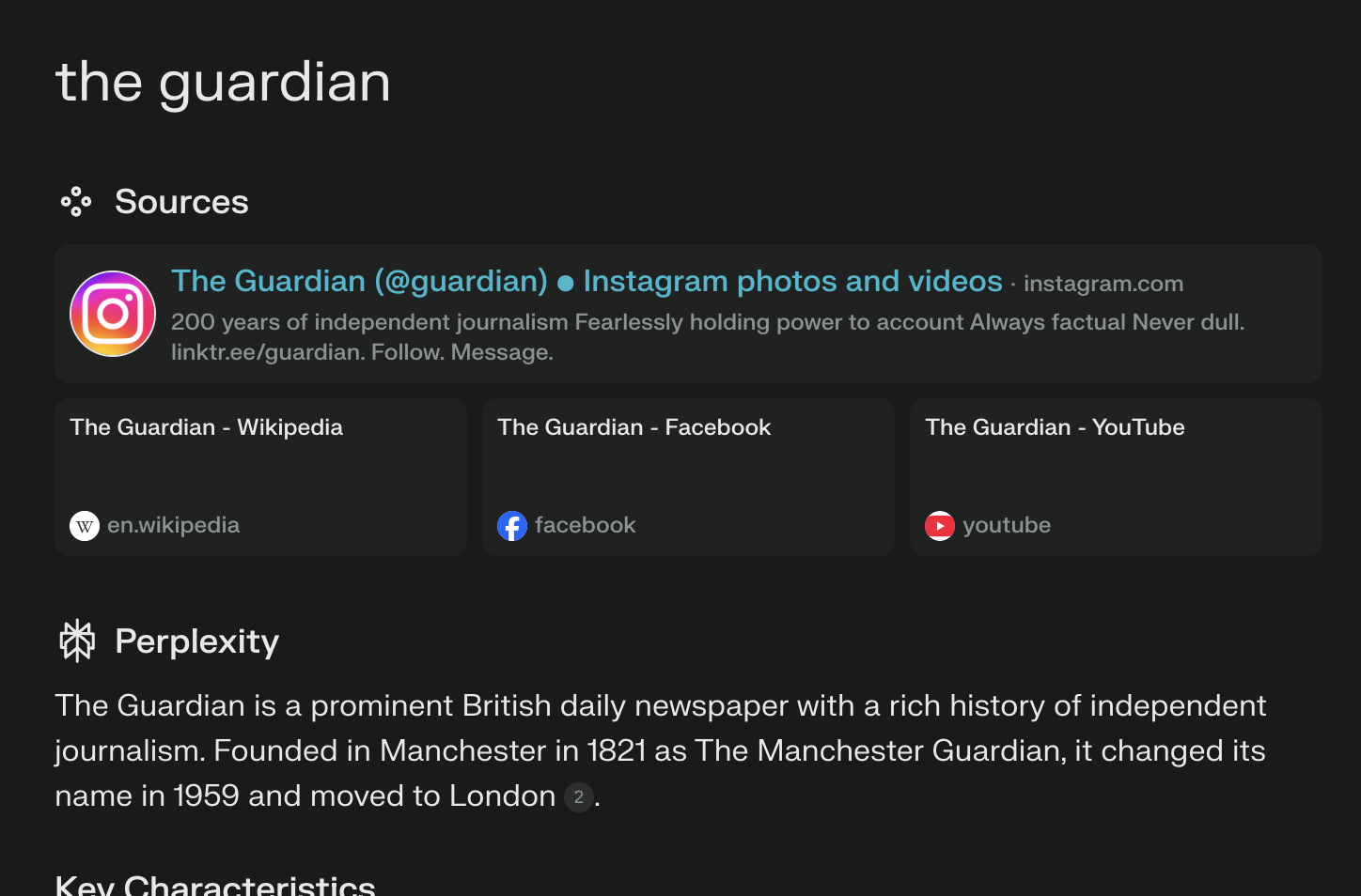 screenshot of perplexity's results for the guardian
